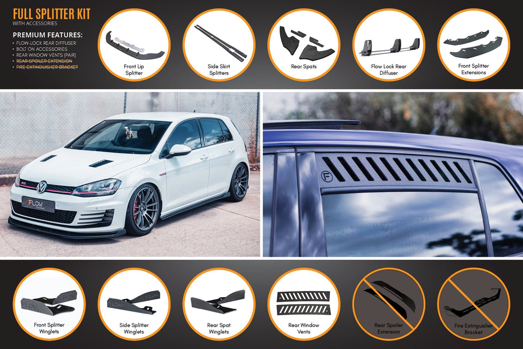 MK7 Golf GTI Full Lip Splitter Set with Flow-Lock Rear Diffuser