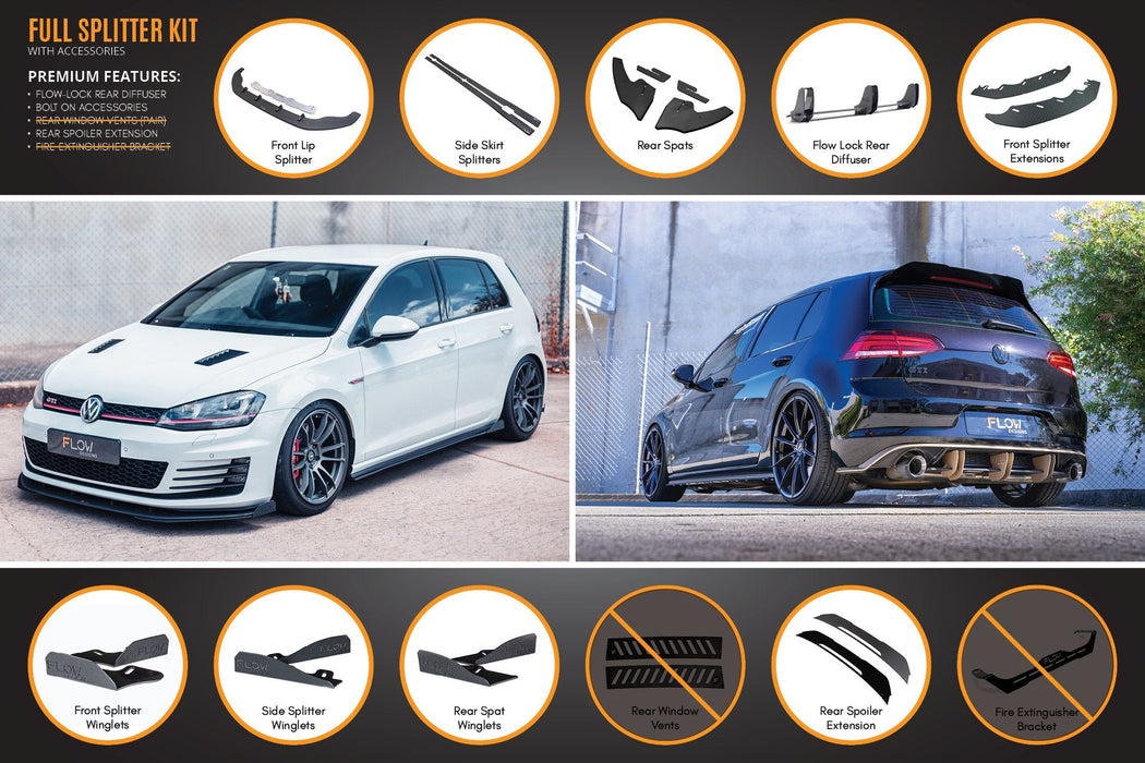 MK7 Golf GTI Full Lip Splitter Set with Flow-Lock Rear Diffuser