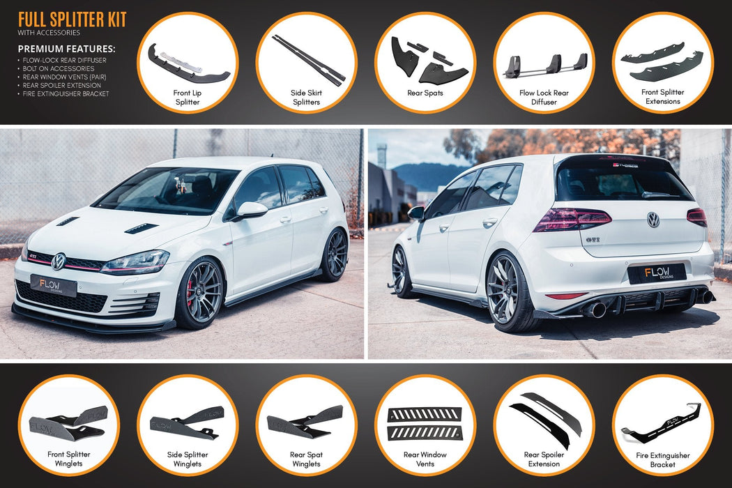 MK7 Golf GTI Full Lip Splitter Set with Flow-Lock Rear Diffuser