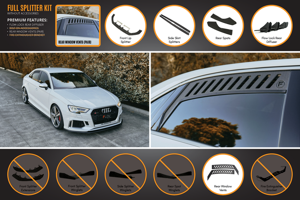 RS3 8V Sedan FL Full Lip Splitter Set