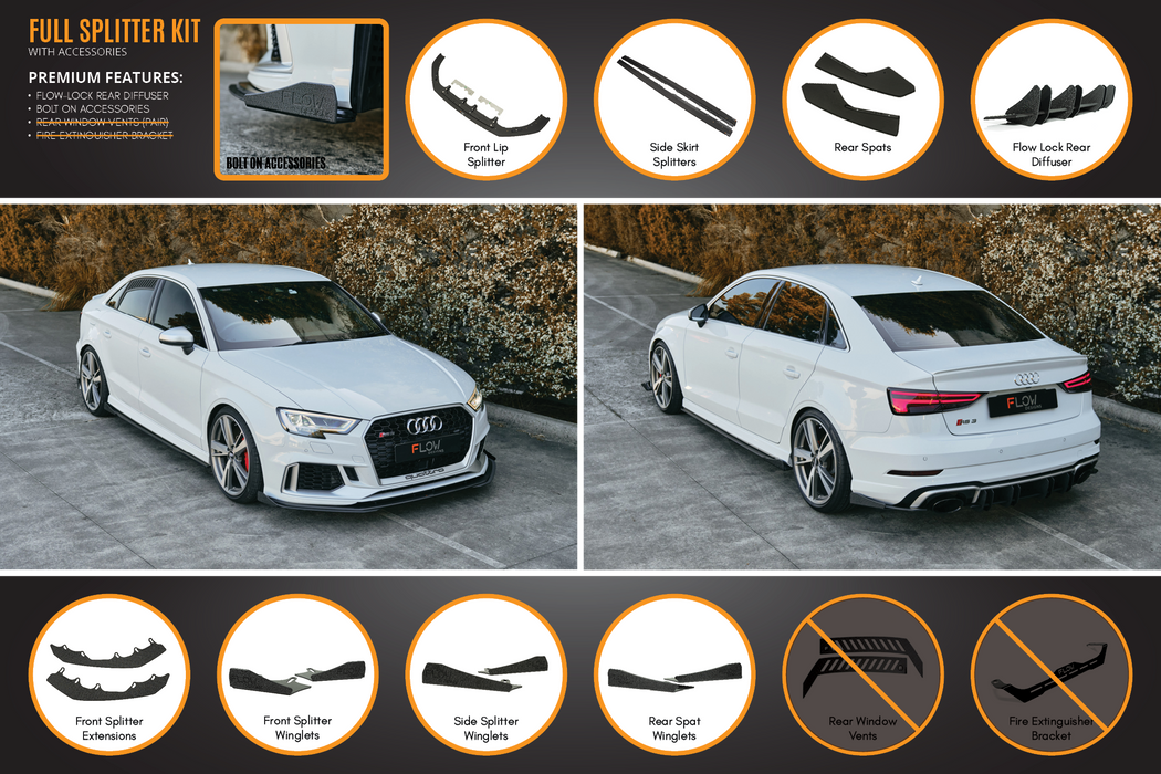 RS3 8V Sedan FL Full Lip Splitter Set