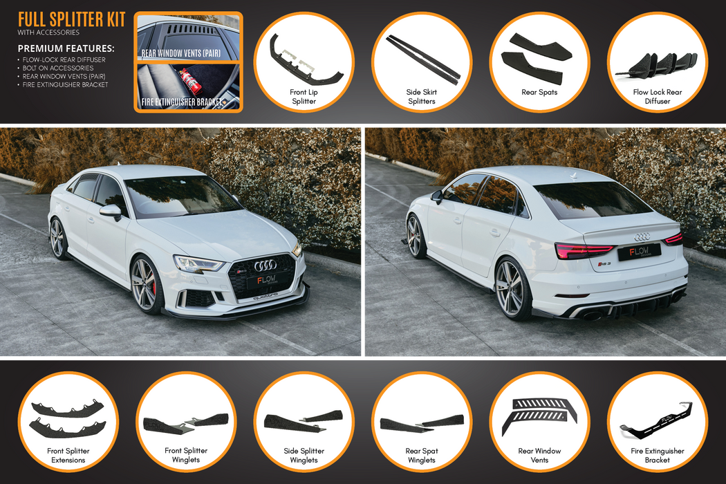 RS3 8V Sedan FL Full Lip Splitter Set