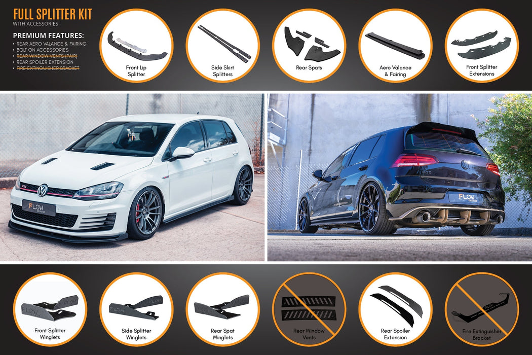 MK7 Golf GTI Full Lip Splitter Set with Rear Aero Valance & Fairing