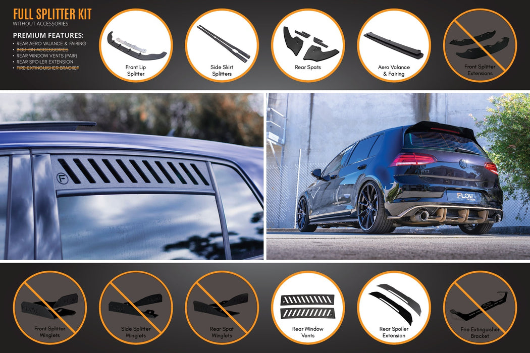 MK7 Golf GTI Full Lip Splitter Set with Rear Aero Valance & Fairing